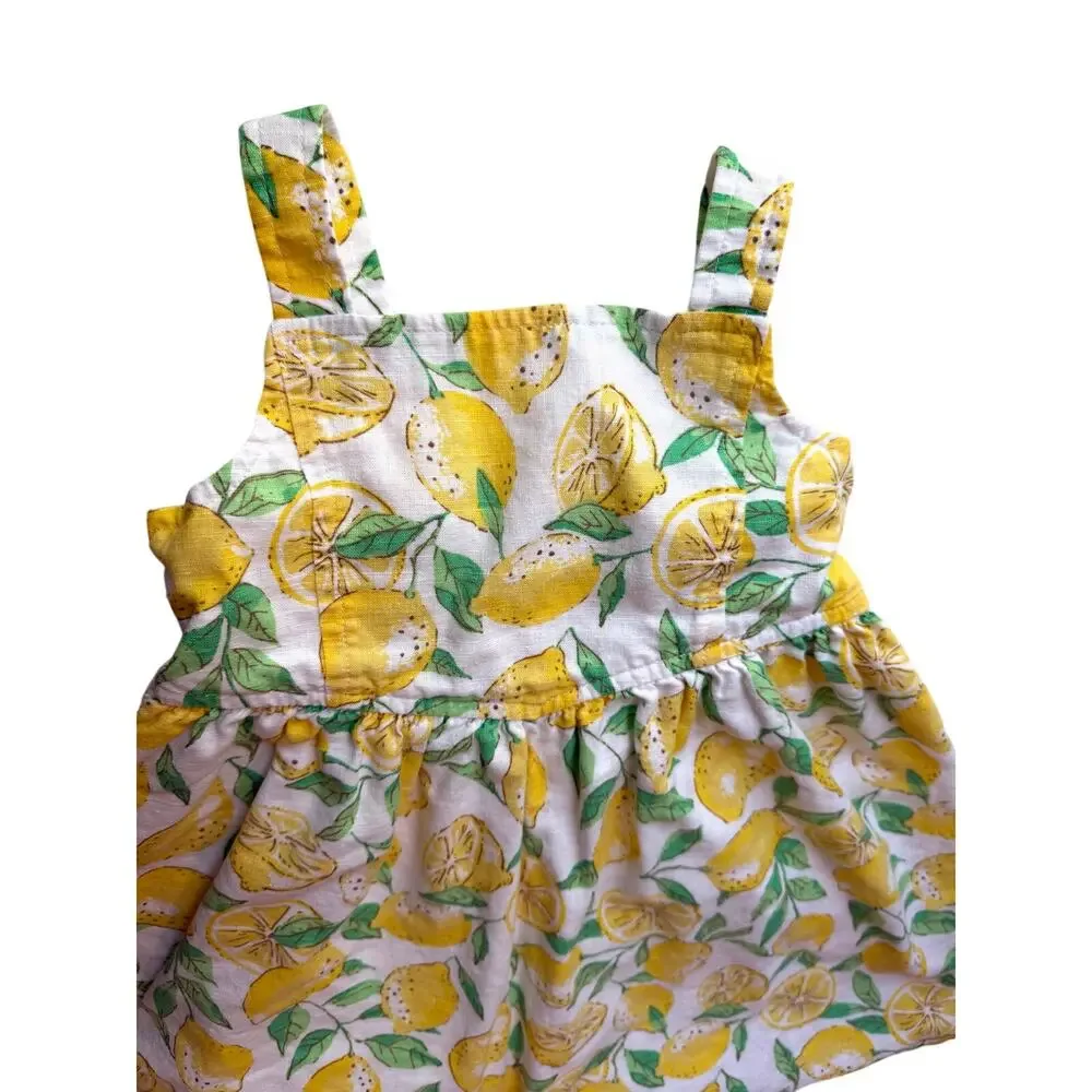 GAP Yellow Lemons Sun Dress 4T linen cotton blend